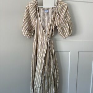 Old Navy Beige Striped Midi Dress